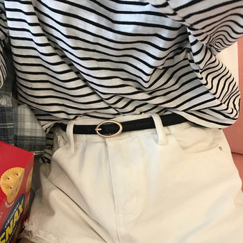 Korean small light gold oval buckle retro belt