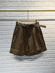 1026 Women's Brown Belted Shorts Casual Pants