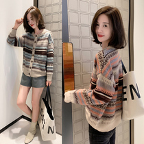 Europe station autumn and winter 2021 new European goods knitted cardigan womens wild net red loose lazy wind sweater jacket tide