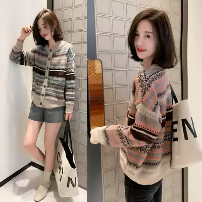 European station autumn and winter 2021 New European goods knitted cardigan women wild Net red loose lazy wind sweater coat tide