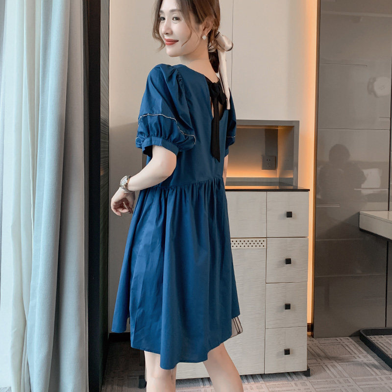 Blue Ocean Dress Women's Summer 2022 New European Station Euromaids Bubble Sleeves A slim Short Canopy Skirt