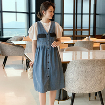 Bubble sleeves short sleeves T-shirt denim harness Libra one-piece dress woman 2022 new summer Euro fashion suit Two sets t