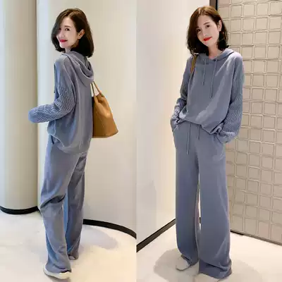European station 2021 spring and autumn new European women's casual fashion suit female Western style thin wide-leg pants two-piece suit