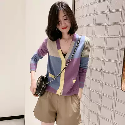 European station autumn 2021 New European wool knitted cardigan women Spring and Autumn short sweater coat thin