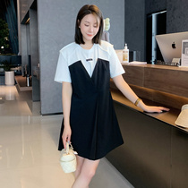 Splicing Fake two one-piece dress Women 2022 Summer new Euro stock Waist Display Slim Fashion Foreign Air Reduction Straight Drum Skirt