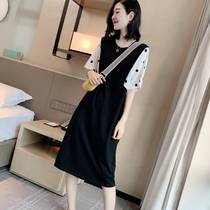 Black polo dress summer Europe station 2021 New European goods splicing fake two casual long T-shirt dress women
