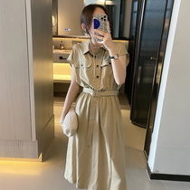 Card Its Color Hyphens Dress Woman Summer Dress 2022 New European Station European Goods Medium Long Collection Waist Display Slim And Slim Fit Shirt Dress