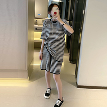 Stripe Suit Women Summer 2022 New European Station European Goods Loose Short Sleeve Shorts Sports Casual Fashion Two Sets