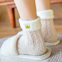 Coral velvet socks womens midline socks autumn and winter plus velvet thickened warm towels sleep socks home floor socks cute