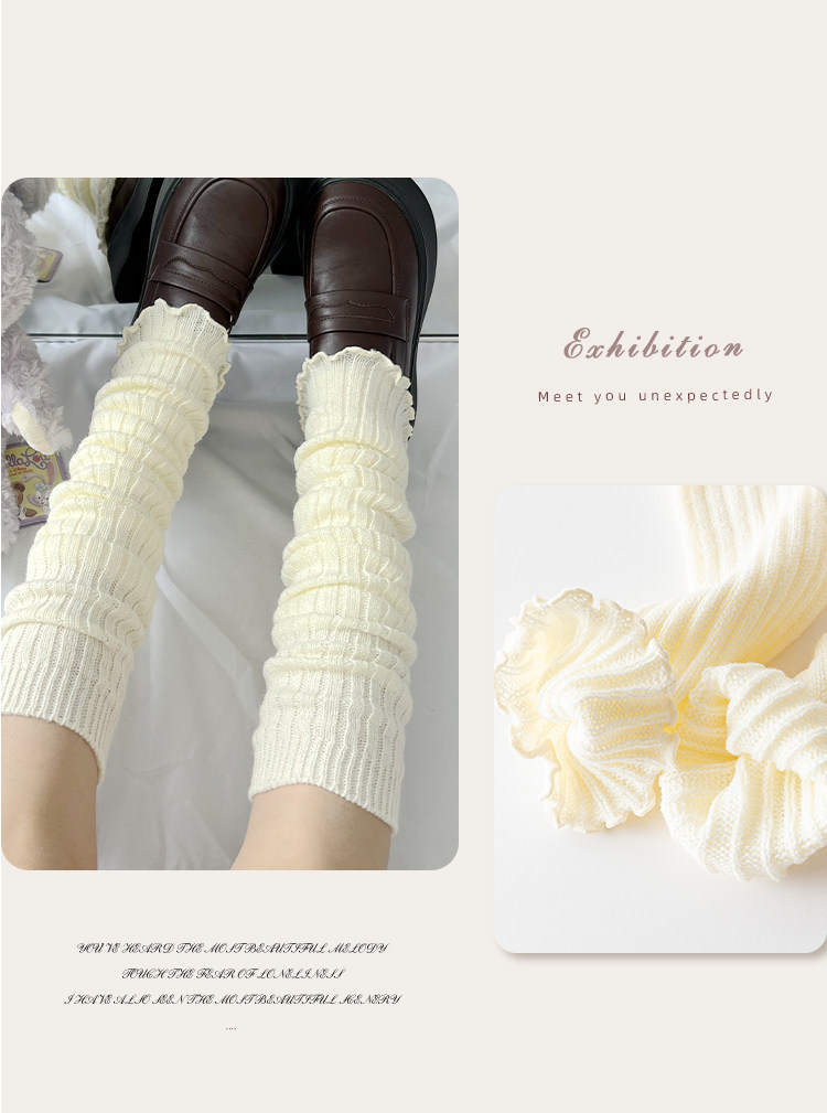 白色jk袜子女中筒袜保暖针织袜套秋冬日系堆堆袜亚文化小腿套辣妹详情12