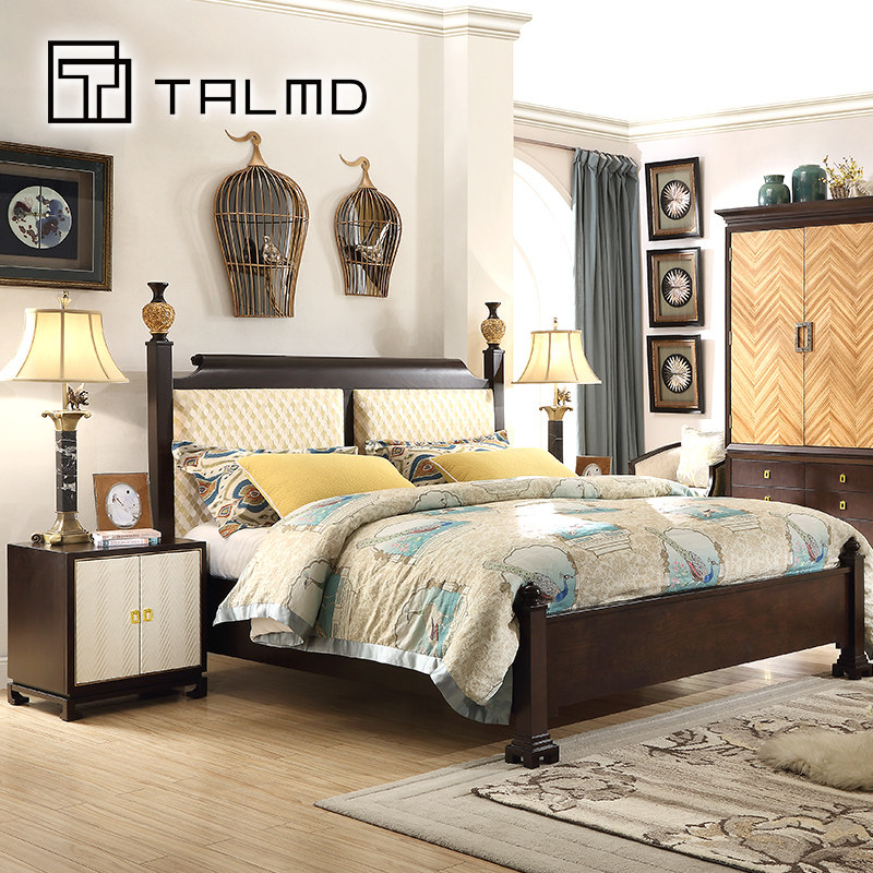 TALMD Tumai Modern Chinese style minimalist solid wood cloth art Double beds New room beds New Chinese furniture All-in-house Customized