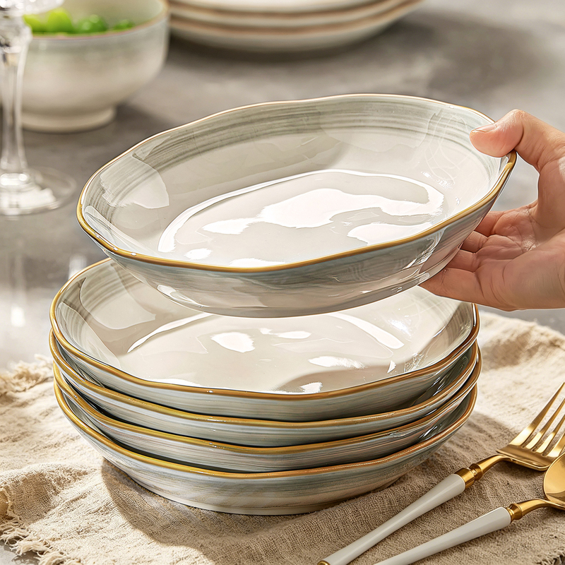 Ceramic Plates for Home Use, 2026 New Model, Light Luxury, High-End Feel, Deep Plates, Simple and Beautiful Bowl and Plate Tableware Set