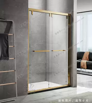 Light luxury narrow edge thin frame stainless steel titanium alloy color shower room single-shaped sliding door bath room overall bathroom partition