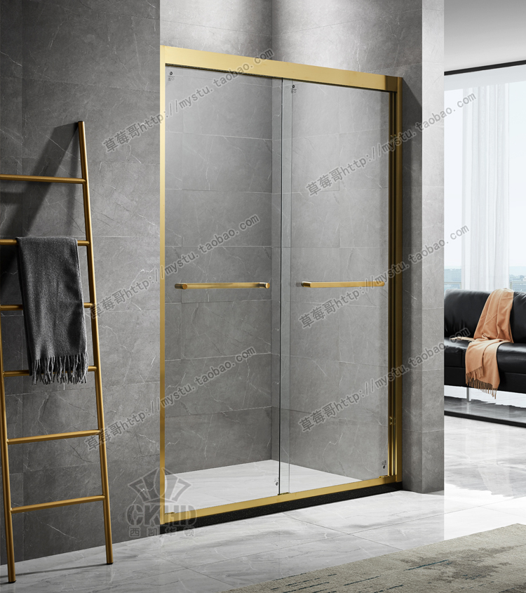 Stainless steel light lavish wire drawing gold shower room Easy titanium alloy gold overall bathroom glass Ramen with broken door One shape