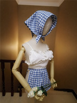 Handmade head towel cap hat photo shoot pastoral style photography Plaid