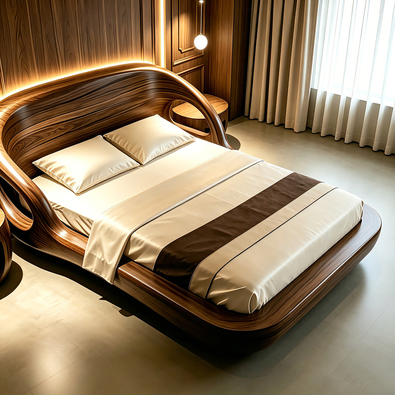 Modern High-End and Elegant 2m X 2.2m Master Bedroom Black Walnut Double Bed 1.8m New Model 2026 Light Luxury Solid Wood Bed Modern High-End and Elegant 2m X 2.2m Master Bedroom Black Walnut Double Bed 1.8m New Model 2026 Light Luxury Solid Wood Bed