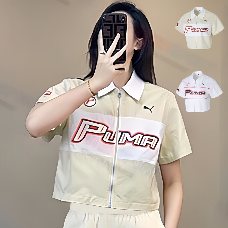 25 New Puma Short-Sleeved Women's Retro Racing Short Shirt with Lapel Zipper Sports T-Shirt 633645 25 New Puma Short-Sleeved Women's Retro Racing Short Shirt with Lapel Zipper Sports T-Shirt 633645