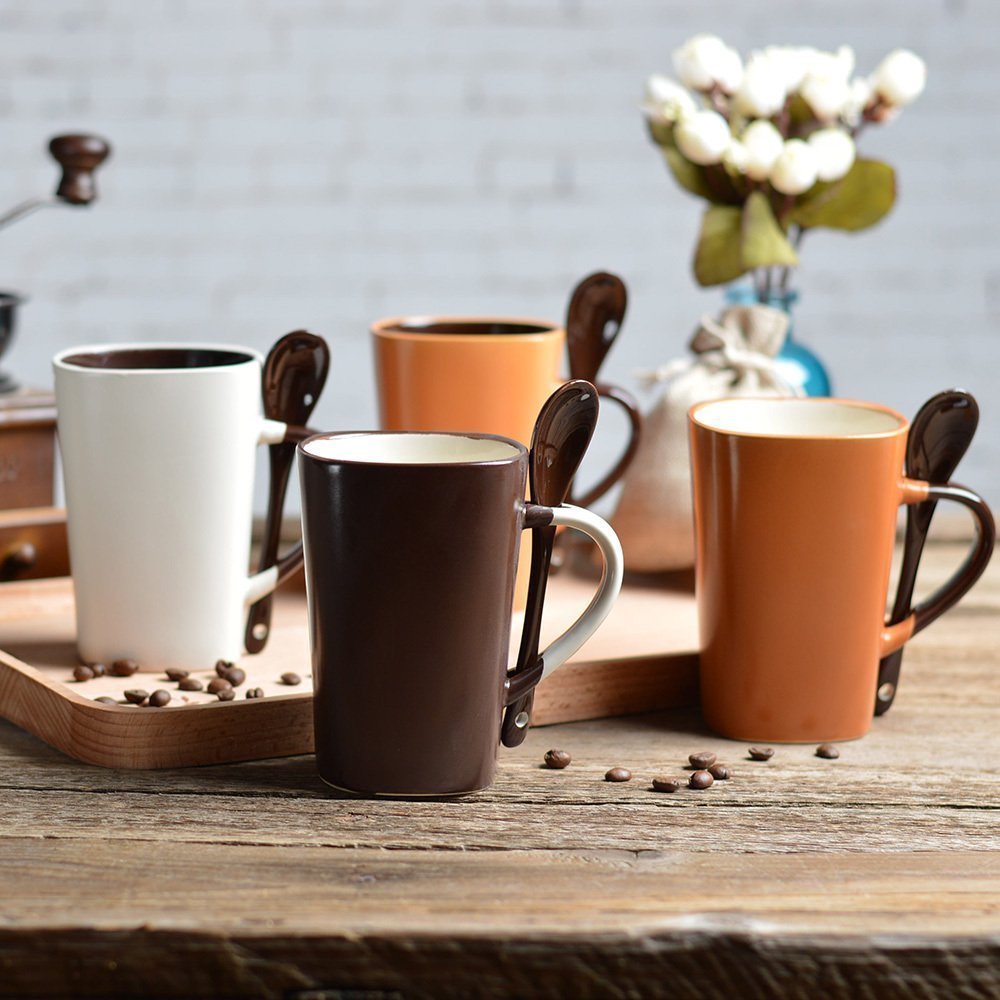 Personality Brief Yoya Light Frosted Square Markcup Ceramic Mug Milk Cup Creative Couple's Cup Tea Water Cup Gift Spoon