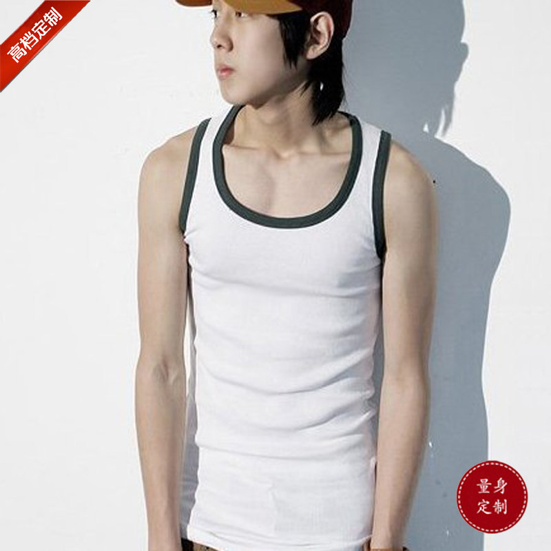 New summer men's clothing Japanese and Korean trendy men's sweat vest Tight fashion vest Pure cotton Breathable white gray edge