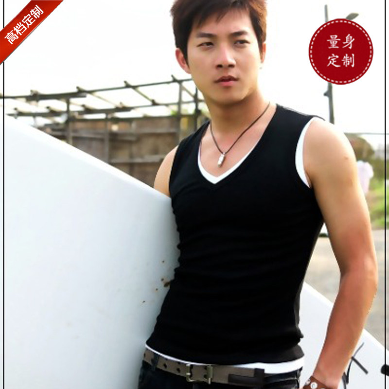 Summer sexy low chest wide shoulder vest men elastic fitness vest fitness bodybuilding muscle tide