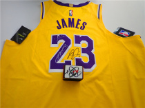 Sold to show Los Angeles Lakers LeBron James Anthony Davis autographed jersey