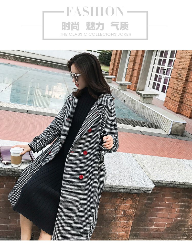 Áo khoác len nữ Houndstooth phiên bản Hàn Quốc 2018 của áo khoác len tartan mới tay áo cánh sen bằng gỗ nút đỏ áo dạ nữ ngắn