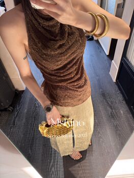 Mskin6 25 Spring and Summer New Style Women's Retro Design Embossed Skirt Sense of Design Foreign Style Versatile Slit