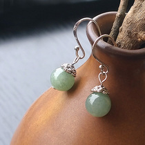 Myanmar jade earrings natural jade drop earrings 925 sterling silver ear hook stud earrings Ethnic style Hanfu retro simple temperament