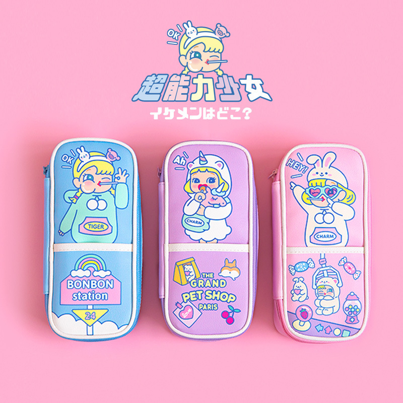 Cute Stick Large Capacity Pen Bag Female Multifunction College Student Girl Heart Stationery Bag Pencil Bag Lead Pencil Case Stationery Bag