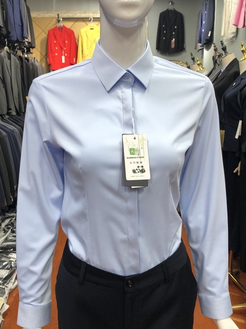 Light Blue Long-Sleeved Shirt for Women, Professional Stretch Bamboo Fiber Versatile Workwear for Office, Interview, Property Management, Women's Shirt