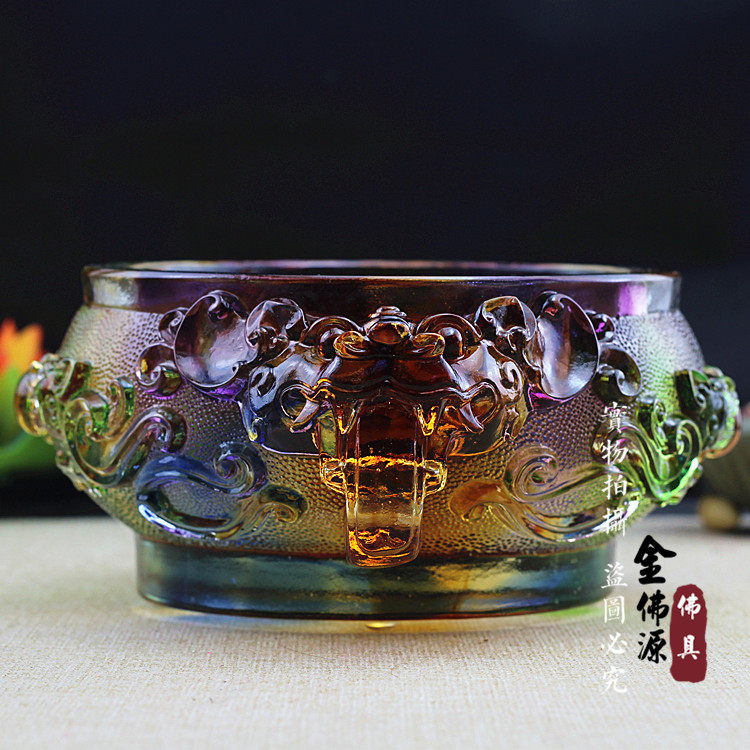 Lucky Nafu treasure Lotus basin Handicraft decoration Lucky treasure opening evil incense burner Glass color