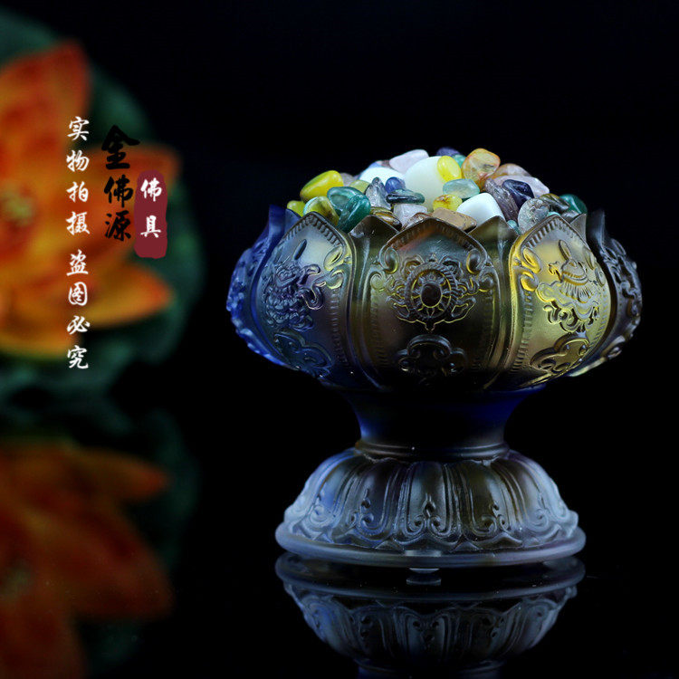 Eight auspicious for a bowl for a lamp Buddha lamp water supply cup Buddha's family Seven Po glazed lotus light candle ghee lamp holder big number