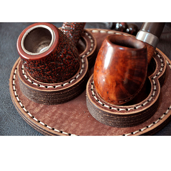 Double pipe holder cowhide original handmade genuine leather two pipes hand-stitched retro new high-end gift pipe holder pipe holder