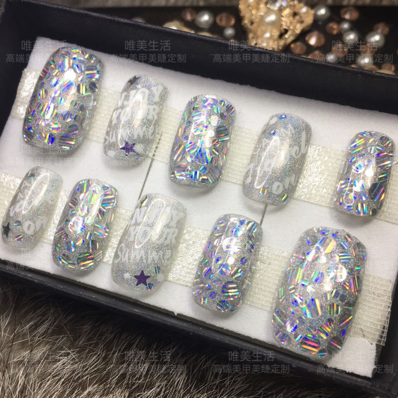 我滴妈呀爆闪 全场焦点 成品美甲光疗贴片甲片手工定制假指甲v90