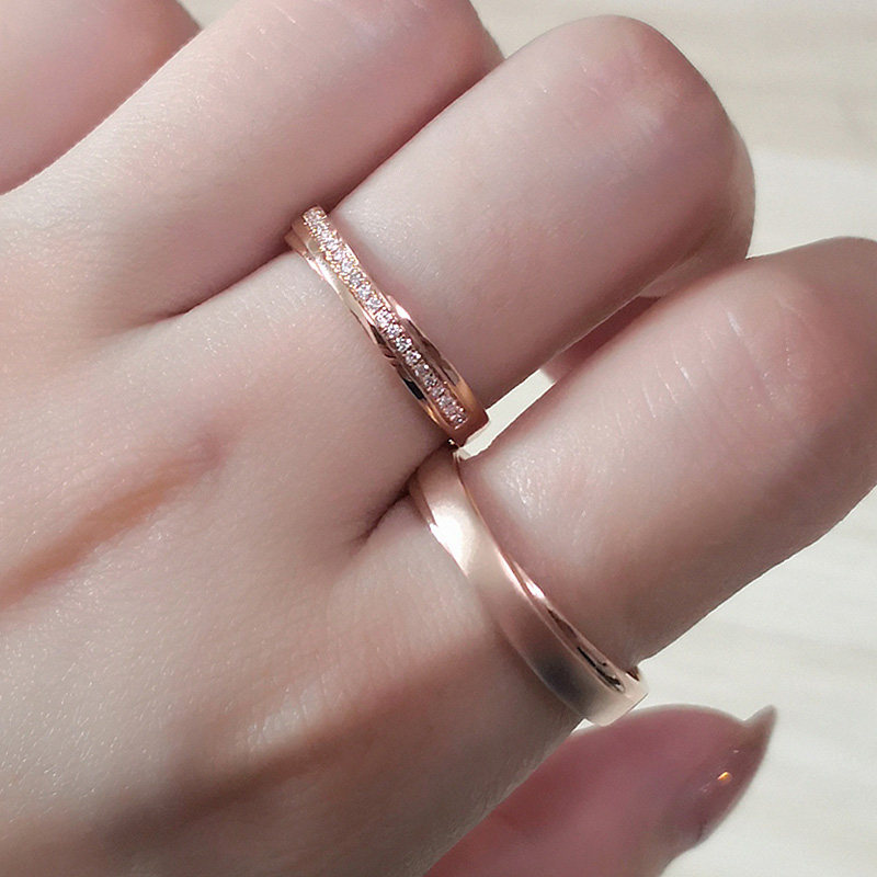 18K Rose Gold Diamond Rings Color Gold Couple Rings Men's Masonry Women's Rings Wedding Rings