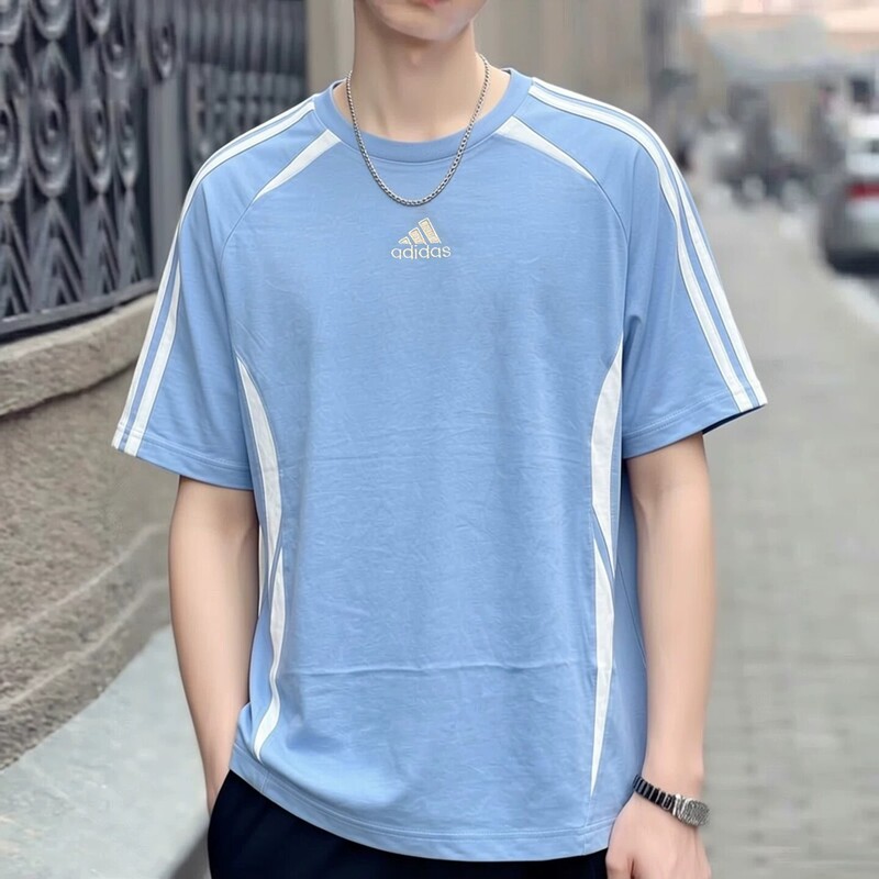 Adidas Blue Short-Sleeved Men's Summer New Retro American Campus Loose Large Size Half-Sleeved T-Shirt Ke0144
