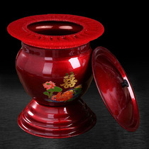 Wedding high foot enamel spittoon portable with cover Wedding childrens bucket Red toilet Metal adult urinal sitting toilet