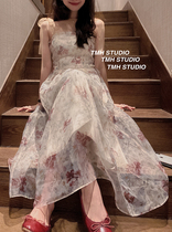 TMH STUDIO DRESS Dress Lady 2022 New Summer Crummy Shoulder Mesh Veil in long style Pendant Strap Skirt