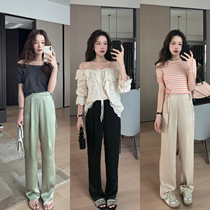TMH STUDIO MOON RIVER SATIN CASUAL TUG PANTS WOMAN SUMMER DISPLAY SLIM STRAIGHT DRUM LONG PANTS SLIM DOWN SLIP PANTS