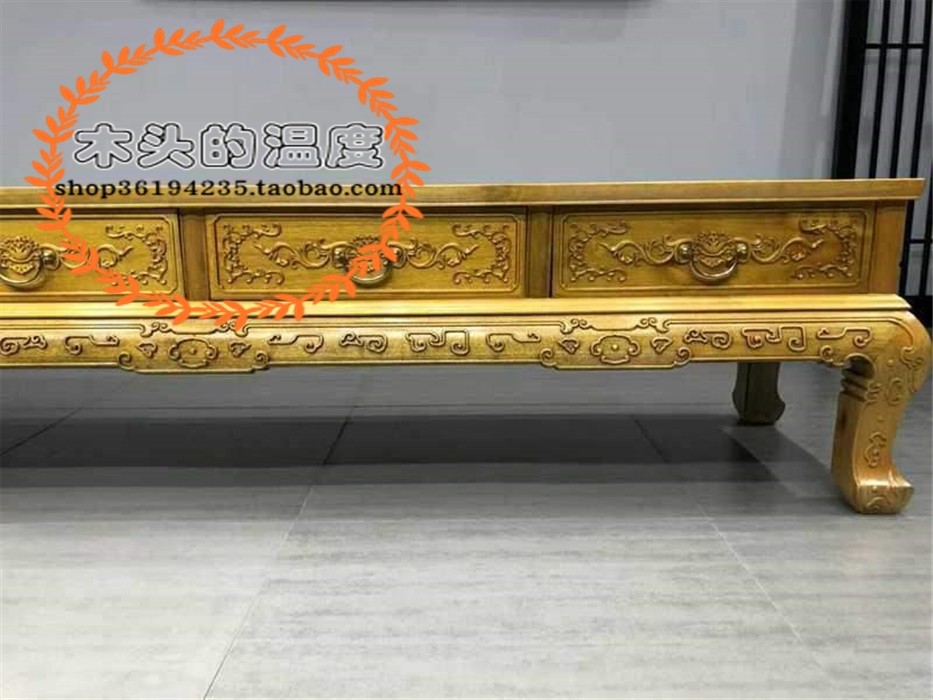 Boutique golden nanmu small leaf zhennanming style carved drawer TV video cabinet storage cabinet storage cabinet mahogany home