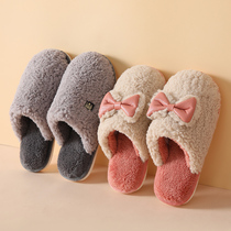 Winter plush cotton slippers women indoor thick bottom non-slip deodorant lovers home a pair of soft bottoms muted wool toshoes