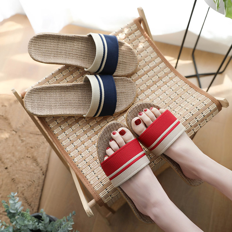 Buy one Give a linen slippers Striped Press Hemp Material Hemp Rope Foam Soft Bottom Non-slip Home Deodorized Summer Cool Fast