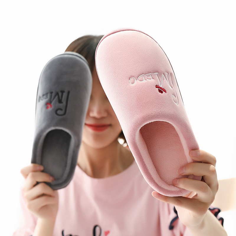 Couple plus suede domestic cotton slippers female winter non-slip thick bottom moon Warm Plush Indoor home Autumn Winter Shoe Male