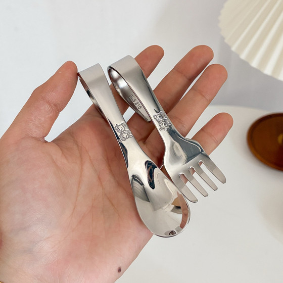 外贸原单304训练勺叉婴儿宝宝辅食勺儿童辅食弯柄勺子叉子餐具ins