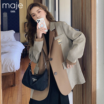 Maje kara Plaid Small Suit Jacket Women's Spring and Autumn 2022 New Korean Loose Leisure Stitching Suit