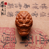 Olive core carving beast face Three-way Olive Hu carving text play Buddha beads Hand string Accessories Accessories Maitreya beast pattern Dragon King single