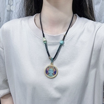 Green Tara gold semi-hand-painted thangka hand-woven Tibetan peace new Chinese style necklace womens braided rope