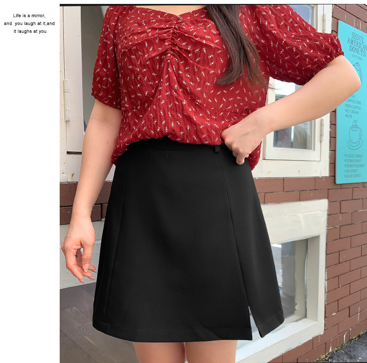 Плюс размер бюста платье 宽松的高腰a字开衩春夏大码女装，遮盖肌肤，显瘦look纯色套装裙32047。