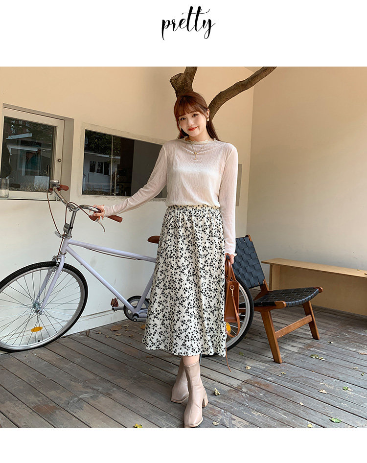 Плюс размер бюста платье 大码女装碎花高腰半身裙秋冬韩版遮肉显瘦松紧腰a字长裙31868 Other