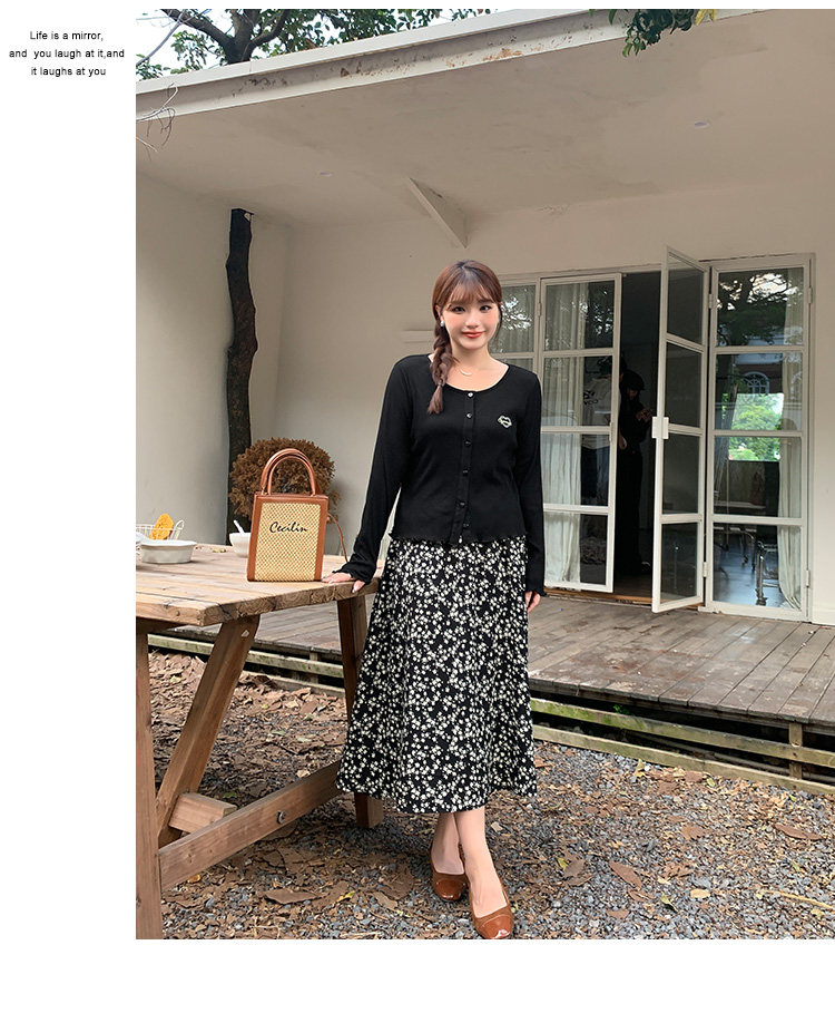 Плюс размер бюста платье 大码女装碎花高腰半身裙秋冬韩版遮肉显瘦松紧腰a字长裙31868 Other